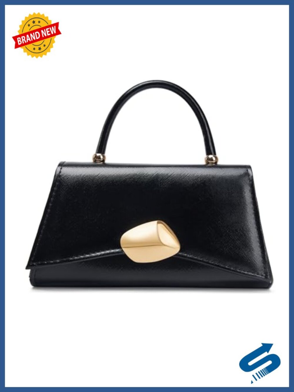 Textured PU Leather Top Handle Evening Bag Gold Metal Clasp Formal Clutch